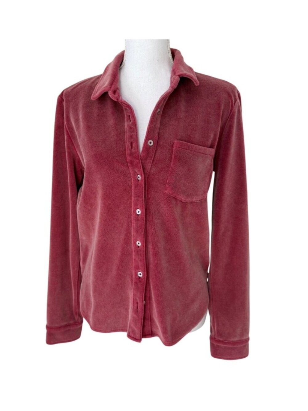 White Crow Top Womens Size XS PInk Velour Long Sleeve Button Down